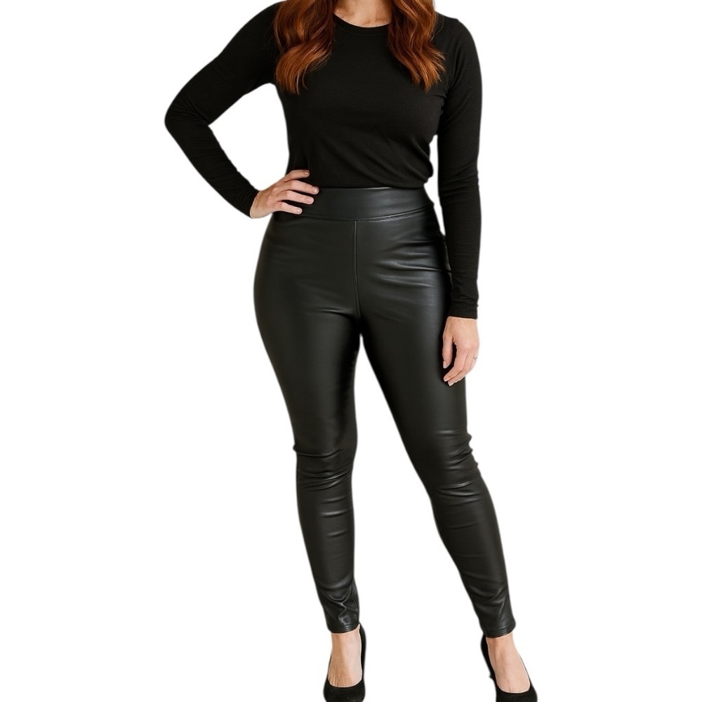 Studio Badgley Mischka Large Black Faux Leather High Waist Leggings